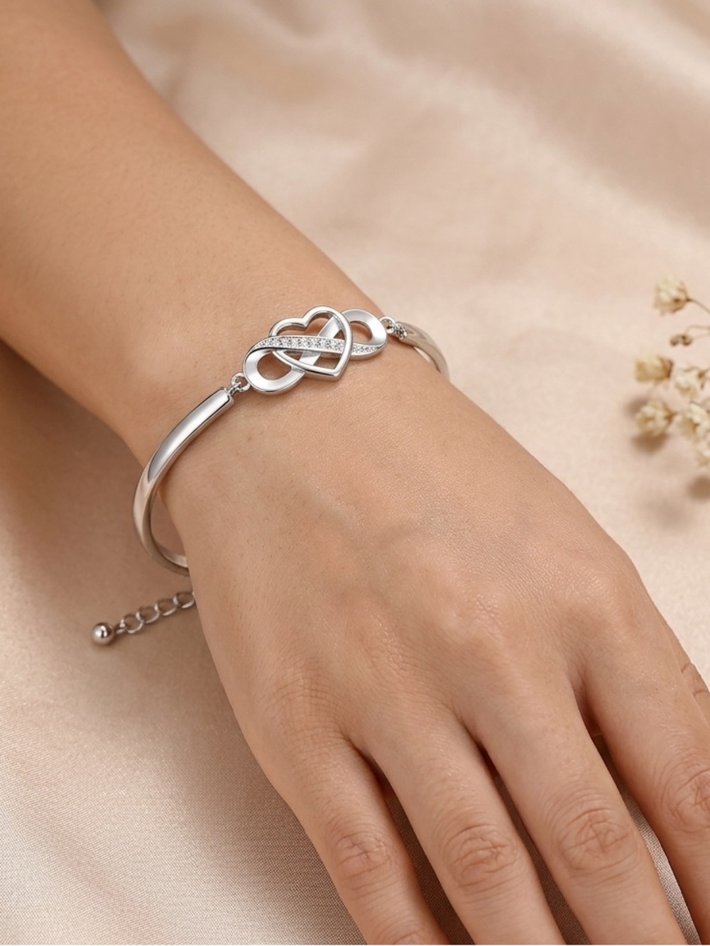 Infinity Heart Charm Bracelet | Silver Tone CZ Love Bracelet